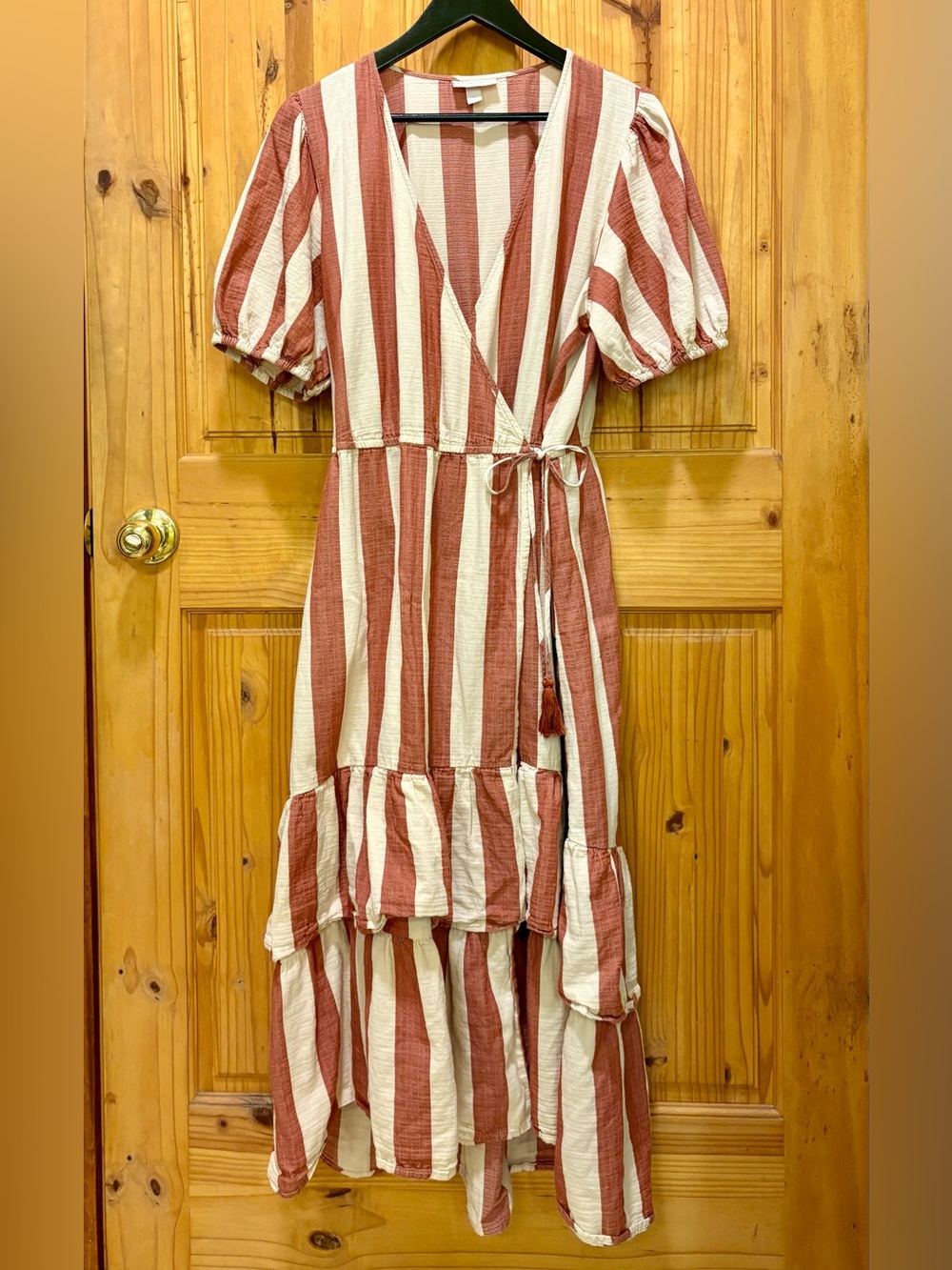 Knox Dusty-Rose and Cream Striped Wrap Maxi Dress